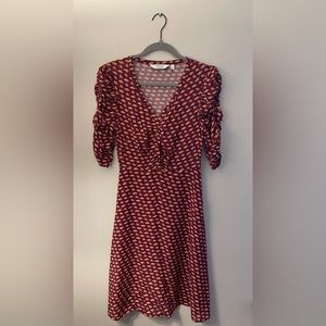 & Other Stories Ruched Half Sleeve Midi Dress with Car Print, Purple, Size 4